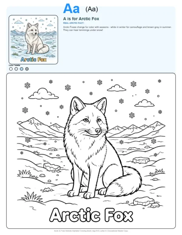 Animated Arctic Fox Coloring Pages - Letter A Coloring Page