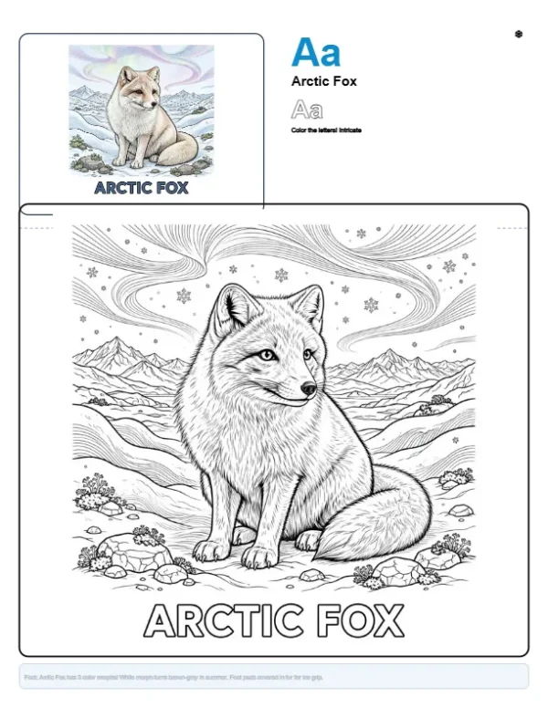 Arctic Fox Coloring Page - Letter A Coloring Page