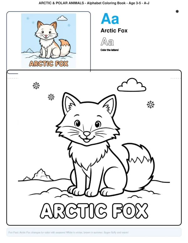 Arctic Fox Coloring Pages - Letter A Coloring Page