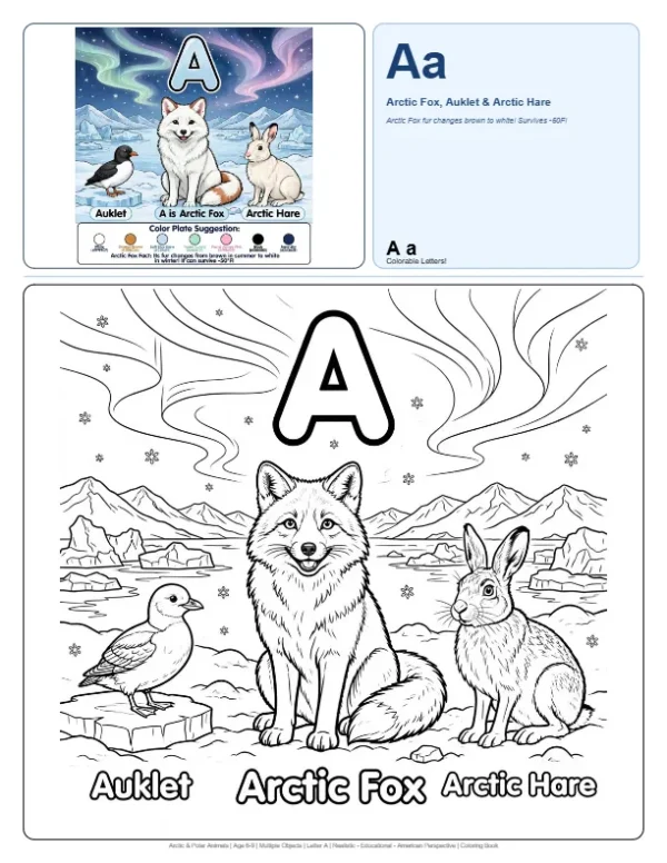 Arctic Fox Coloring Pictures - Letter A Coloring Page