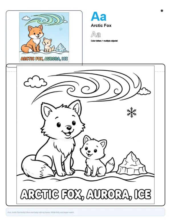 Arctic Fox Coloring Sheet - Letter A Coloring Page