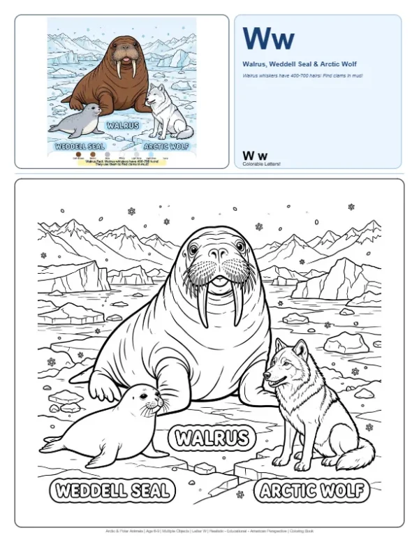 Baby Walrus Coloring Page - Letter W Coloring Page
