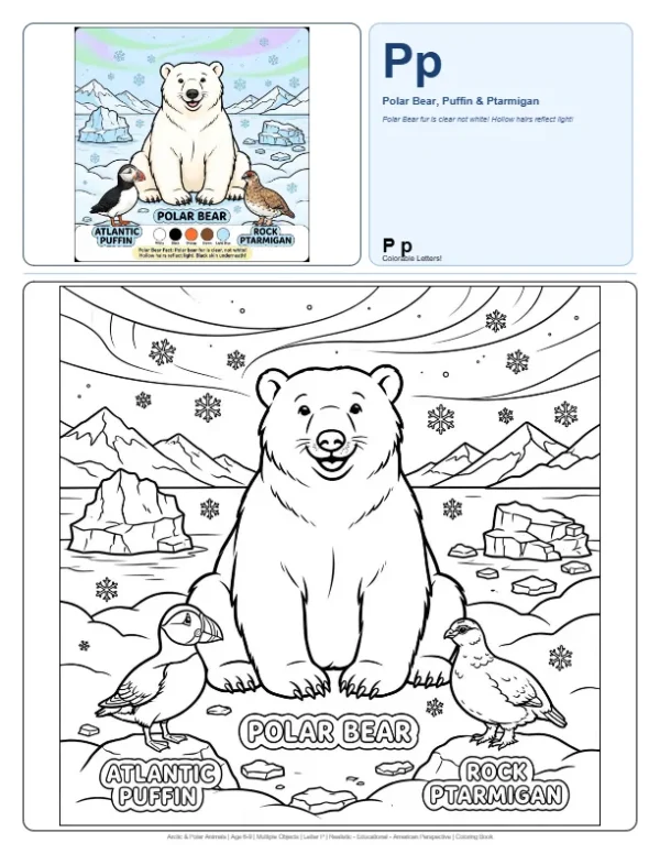 Cartoon Polar Bear Coloring Pages - Letter P Coloring Page