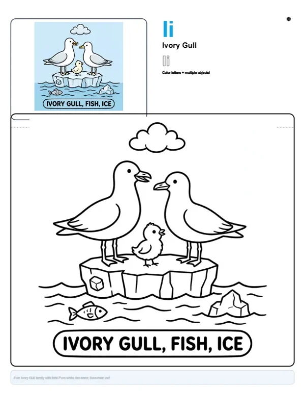 Color By Letter Ivory Gull - Letter I Coloring Page