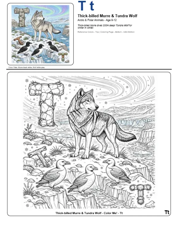 Coloring Book Pdf Thick-billed Murre - Letter T Coloring Page
