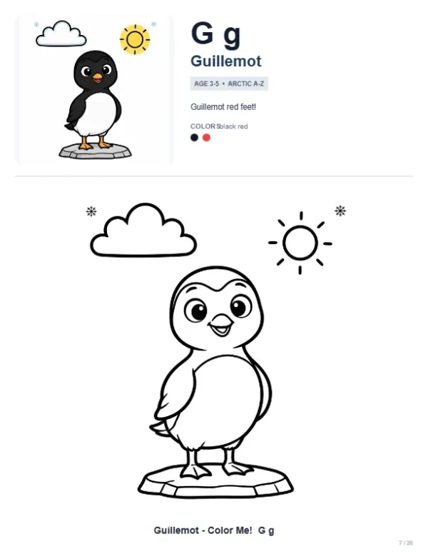 Coloring Books Guillemot - Letter G Coloring Page