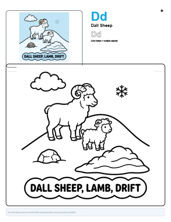 Coloring Games For Adults Dall Sheep - Letter D Coloring Page