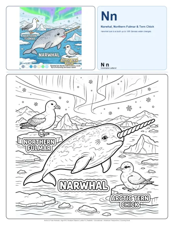 Coloring Pages For Adults Easy Narwhal - Letter N Coloring Page