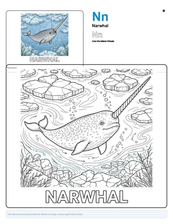 Coloring Pages For Adults Pdf Narwhal - Letter N Coloring Page