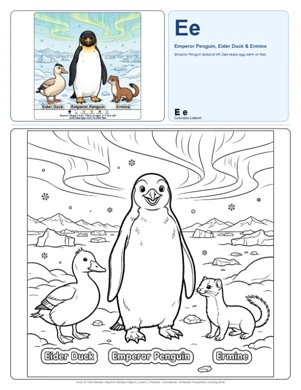 Coloring Pages For Preschoolers Emperor Penguin - Letter E Coloring Page