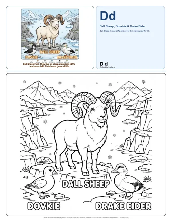 Coloring Pages Free Printable Dall Sheep - Letter D Coloring Page