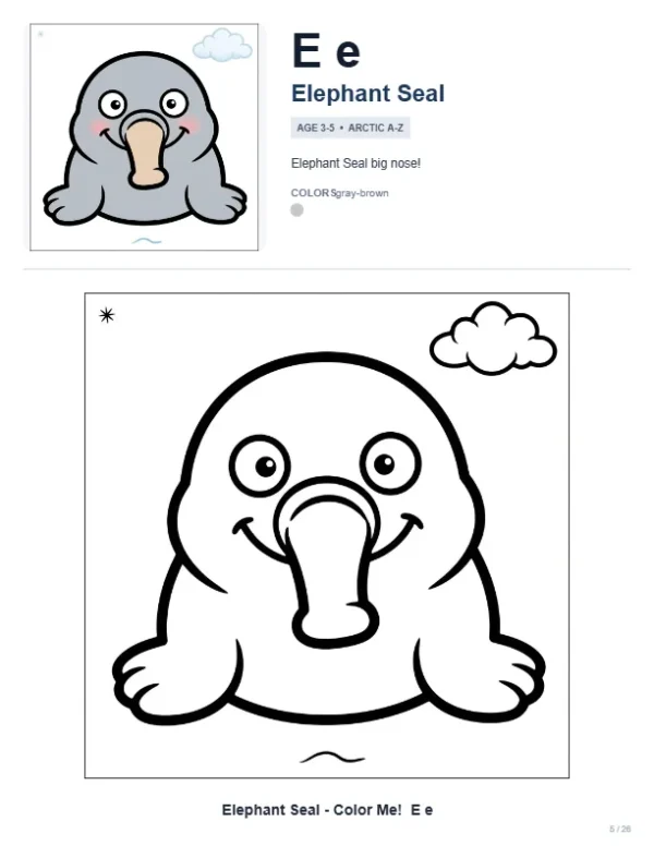 Coloring Pages Of Baby Seals - Letter E Coloring Page