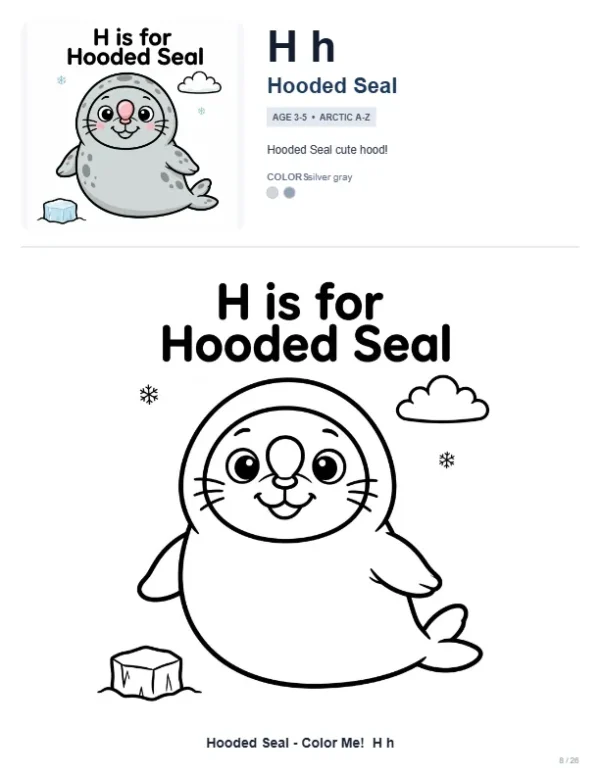 Coloring Pages Of Cute Seals - Letter H Coloring Page