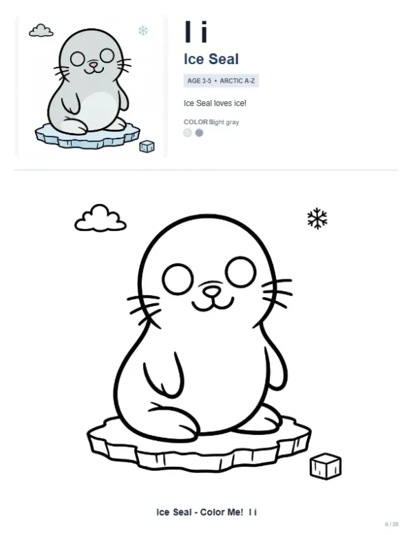 Coloring Pages Of Pretty Seals - Letter I Coloring Page