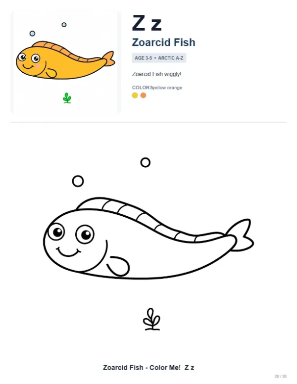 Coloring Pages Printable Zoarcid Fish - Letter Z Coloring Page