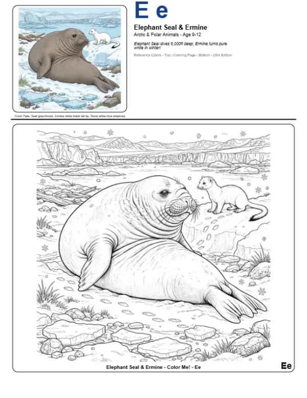 Coloring Pictures Of Seals - Letter E Coloring Page
