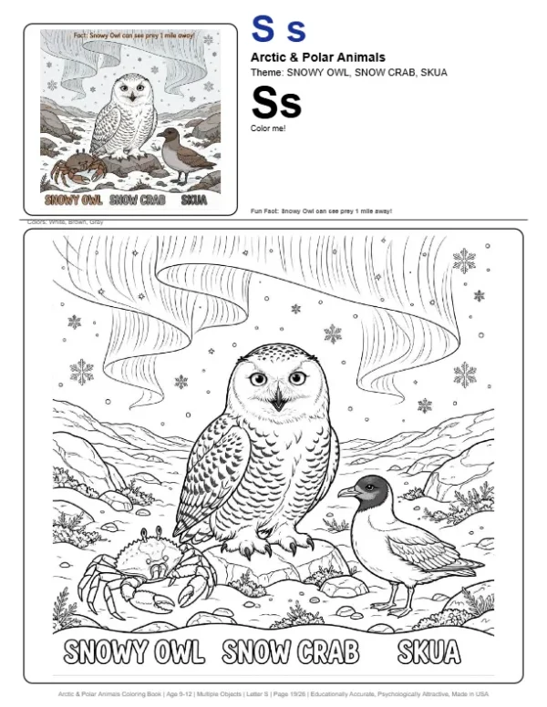Cute Coloring Pages To Print Snowy Owl - Letter S Coloring Page