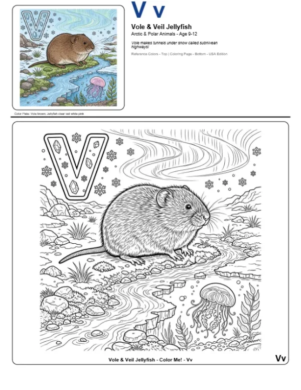 Free Coloring Book Vole - Letter V Coloring Page