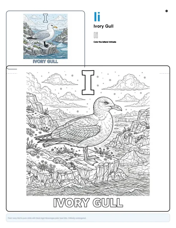 Free Coloring Sheets Ivory Gull - Letter I Coloring Page