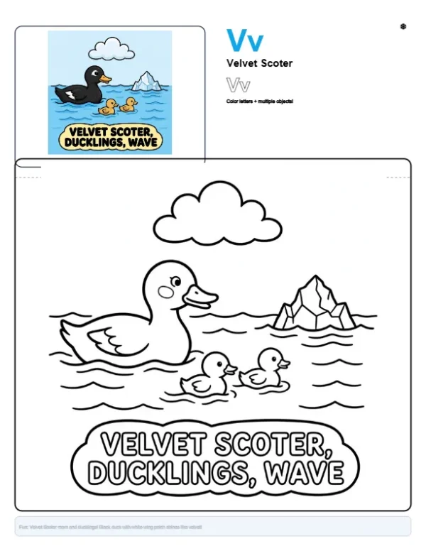 Free Online Coloring Pages For Adults Velvet Scoter - Letter V Coloring Page