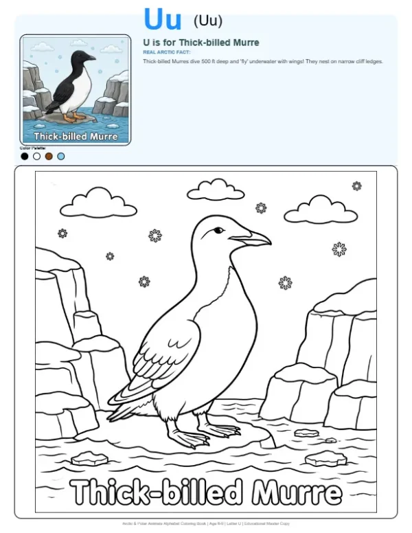 Free Printable Coloring Pages For Adults Thick-billed Murre - Letter U Coloring Page