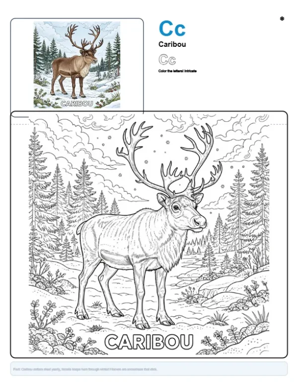 Number Coloring Pages Caribou - Letter C Coloring Page