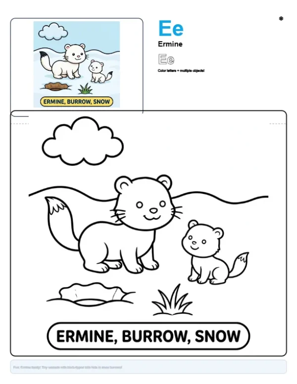 Online Coloring Pages For Adults Ermine - Letter E Coloring Page