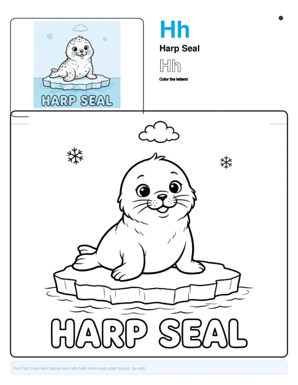 Printable Harp Seal Coloring Pages - Letter H Coloring Page