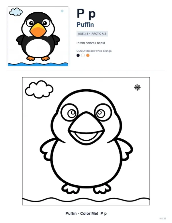 Puffin Coloring Pages - Letter P Coloring Page