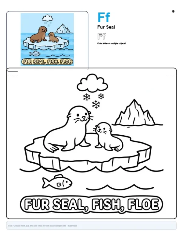 Seal Coloring Sheet - Letter F Coloring Page