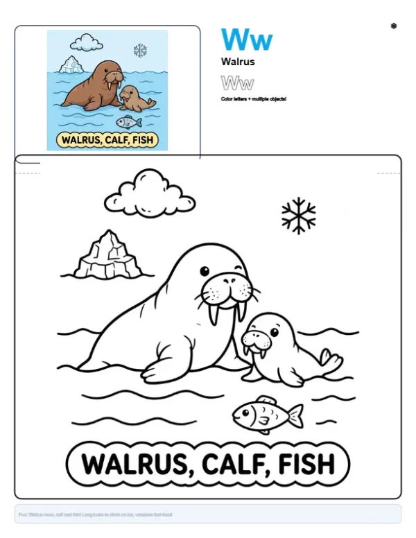 Walrus Coloring Page - Letter W Coloring Page