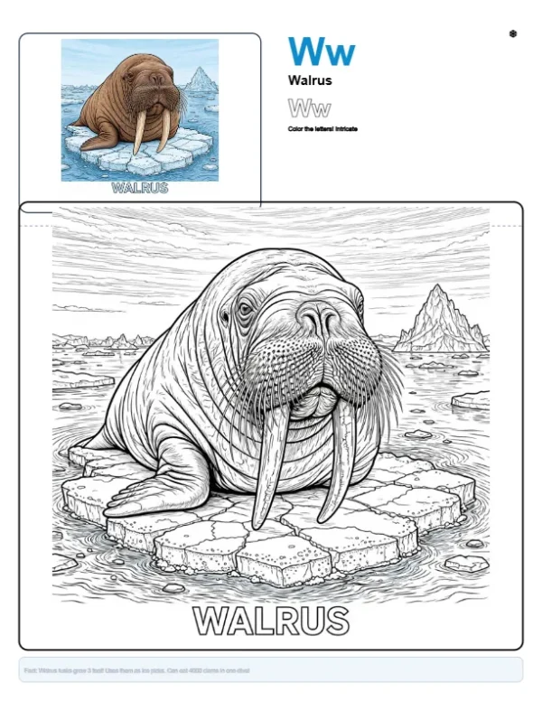 Walrus Coloring Pages For Kids - Letter W Coloring Page