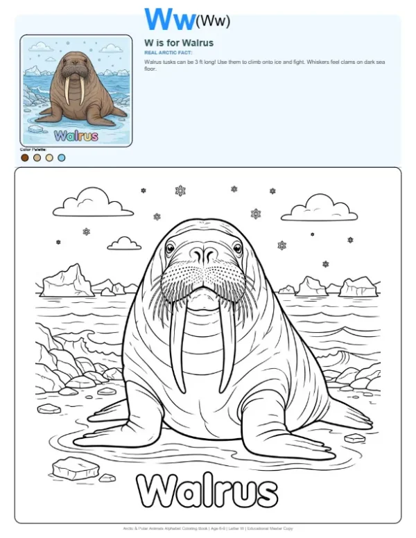 Walrus Coloring Pages Print - Letter W Coloring Page
