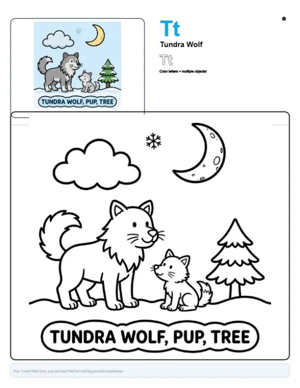 Wolf Head Coloring Pages - Letter T Coloring Page