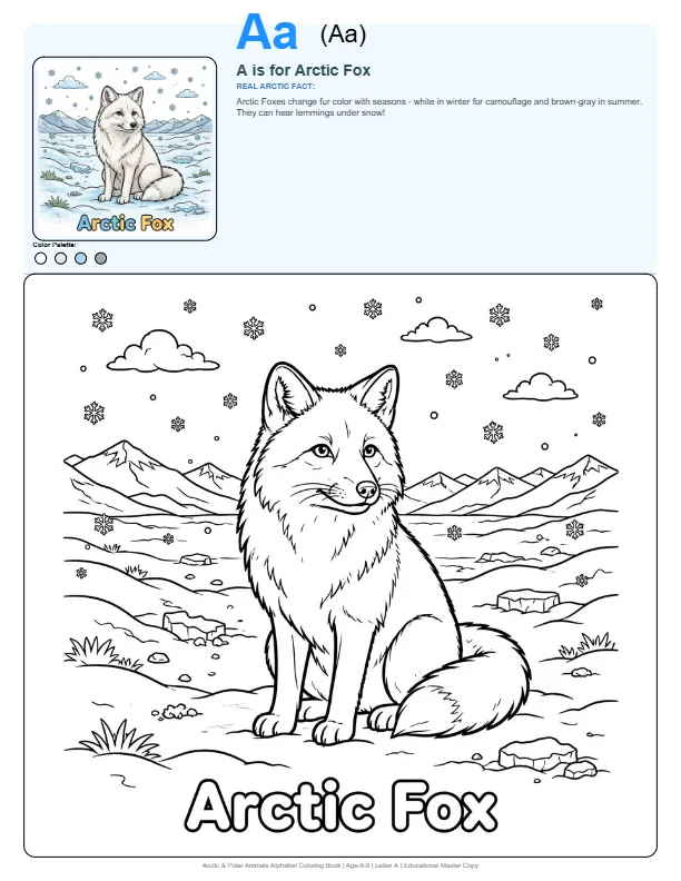 Animated Arctic Fox Coloring Pages – Letter A Coloring Page