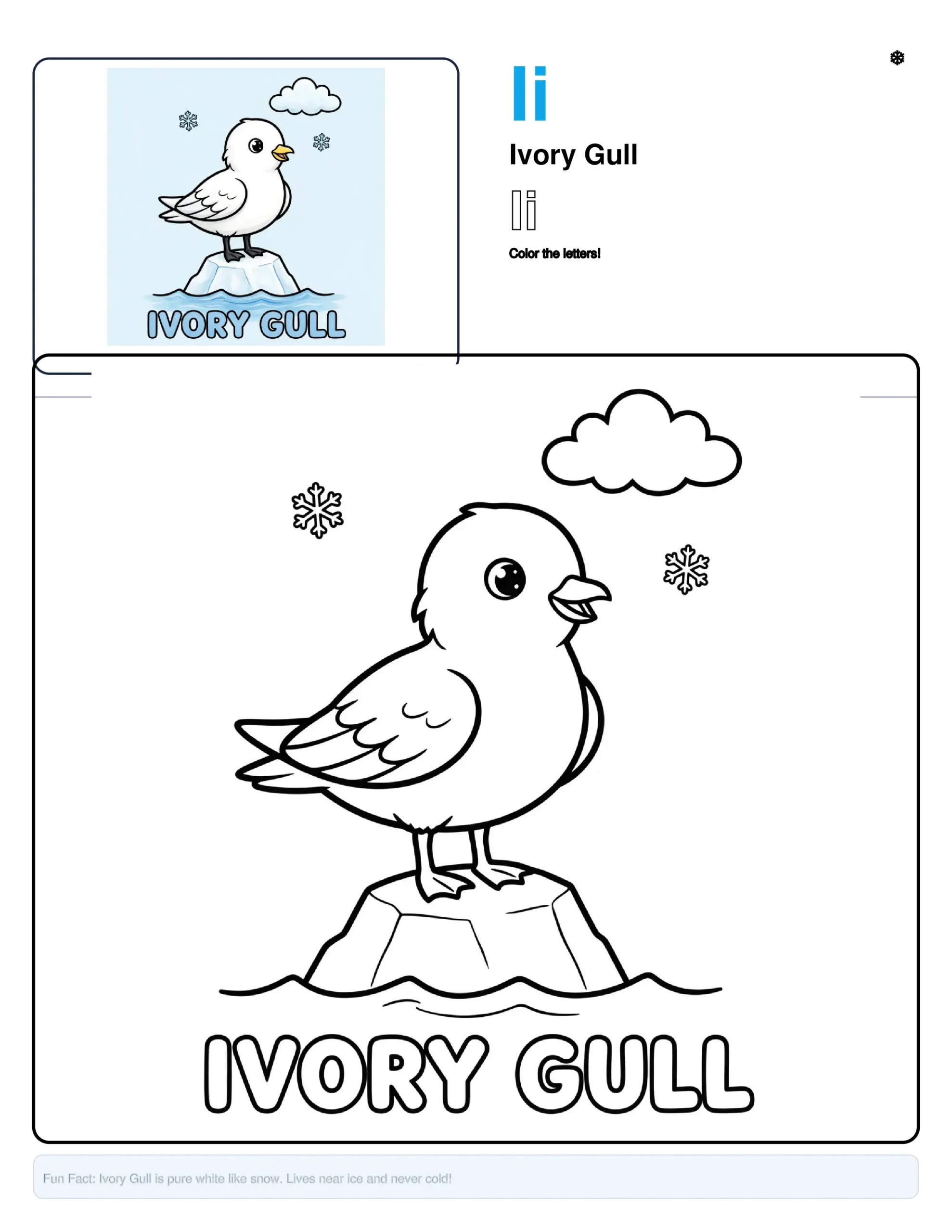 Color By Number Ivory Gull – Letter I Coloring Page