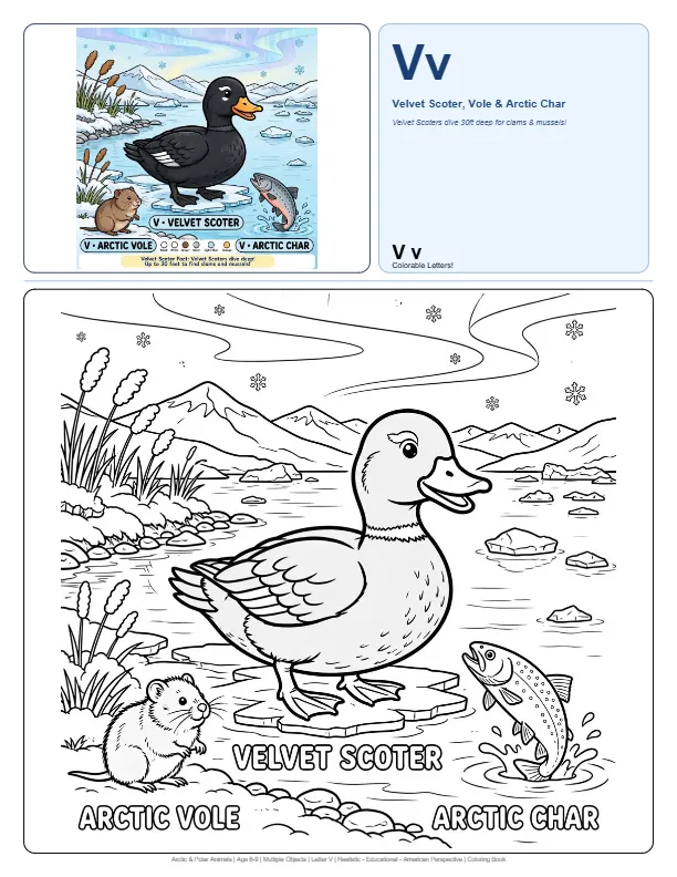 Color Online For Kids Velvet Scoter – Letter V Coloring Page