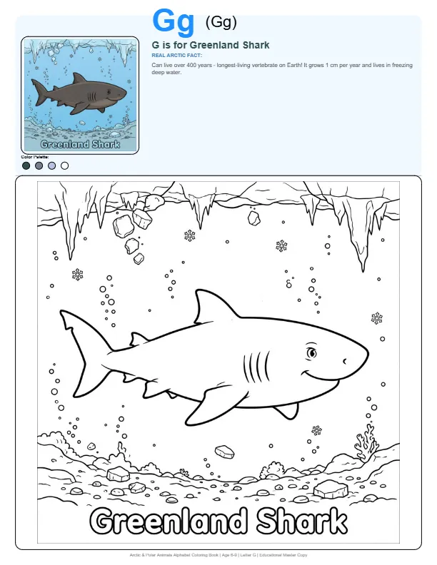 Color Pages For Kids Greenland Shark – Letter G Coloring Page