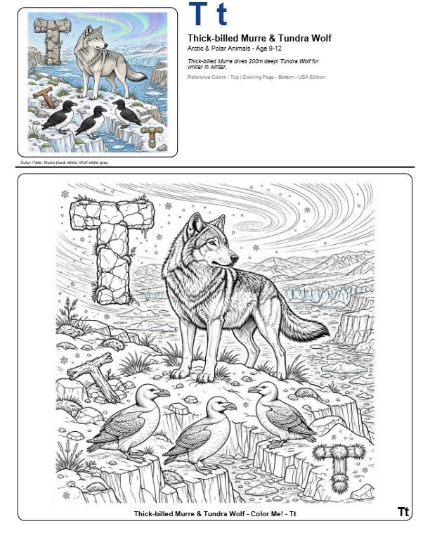 Coloring Book Pdf Thick-billed Murre – Letter T Coloring Page