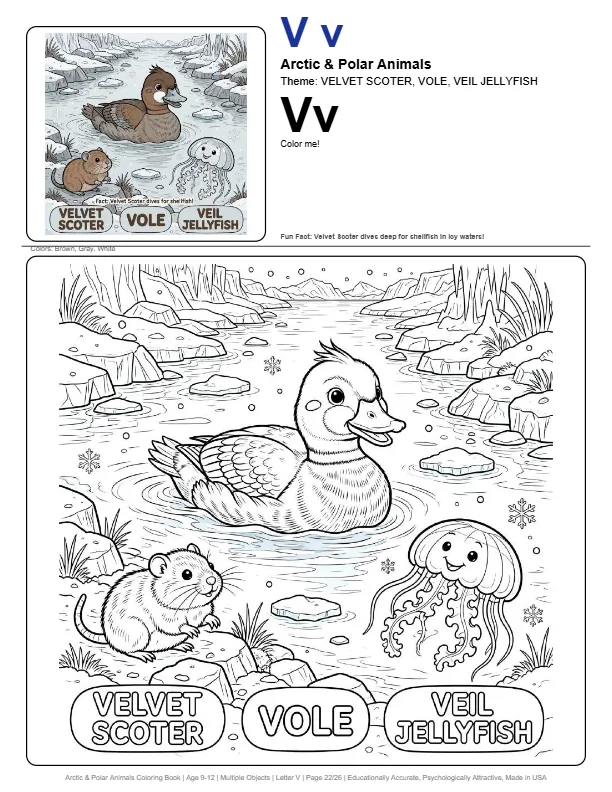 Coloring Books Online Velvet Scoter – Letter V Coloring Page