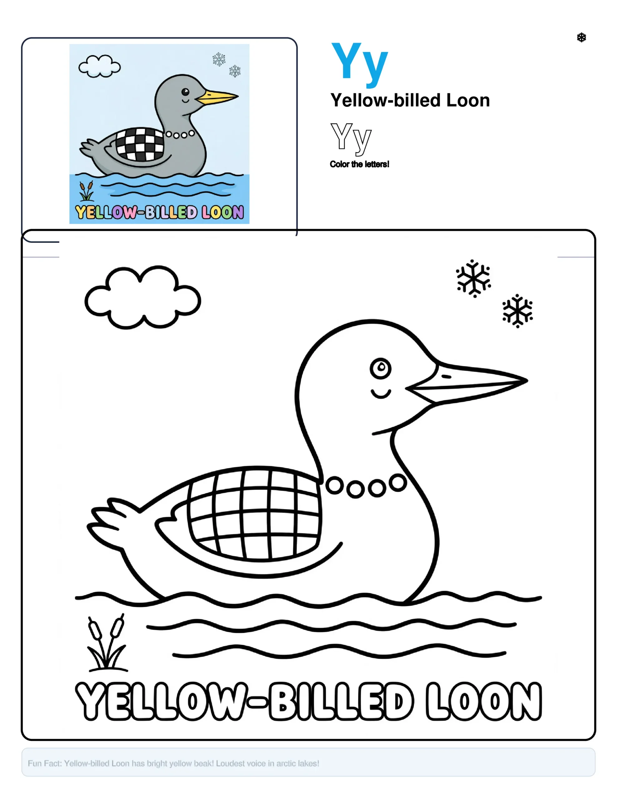 Coloring Page Yellow-billed Loon – Letter Y Coloring Page