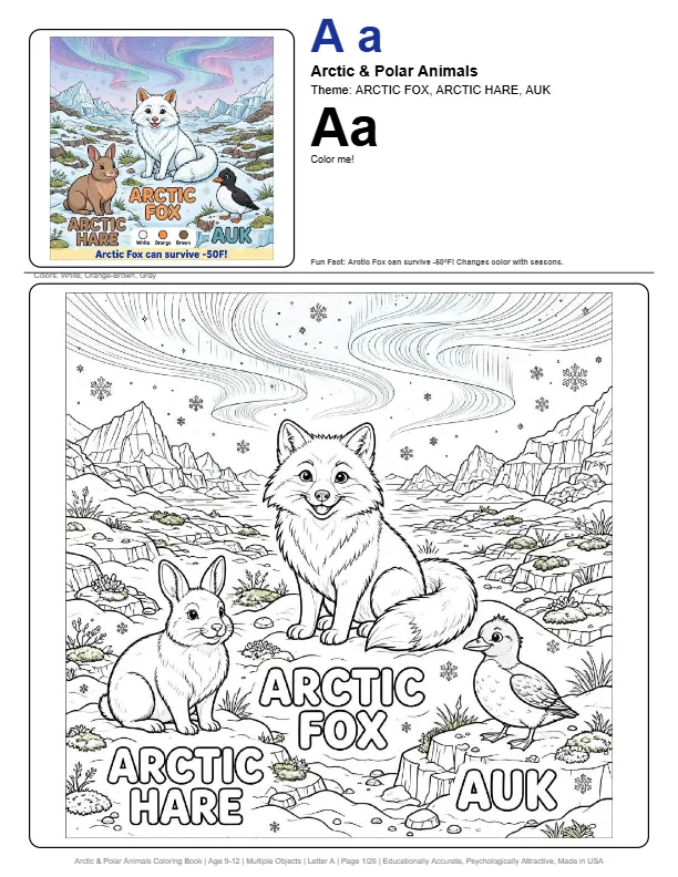 Coloring Pages Arctic Fox – Letter A Coloring Page