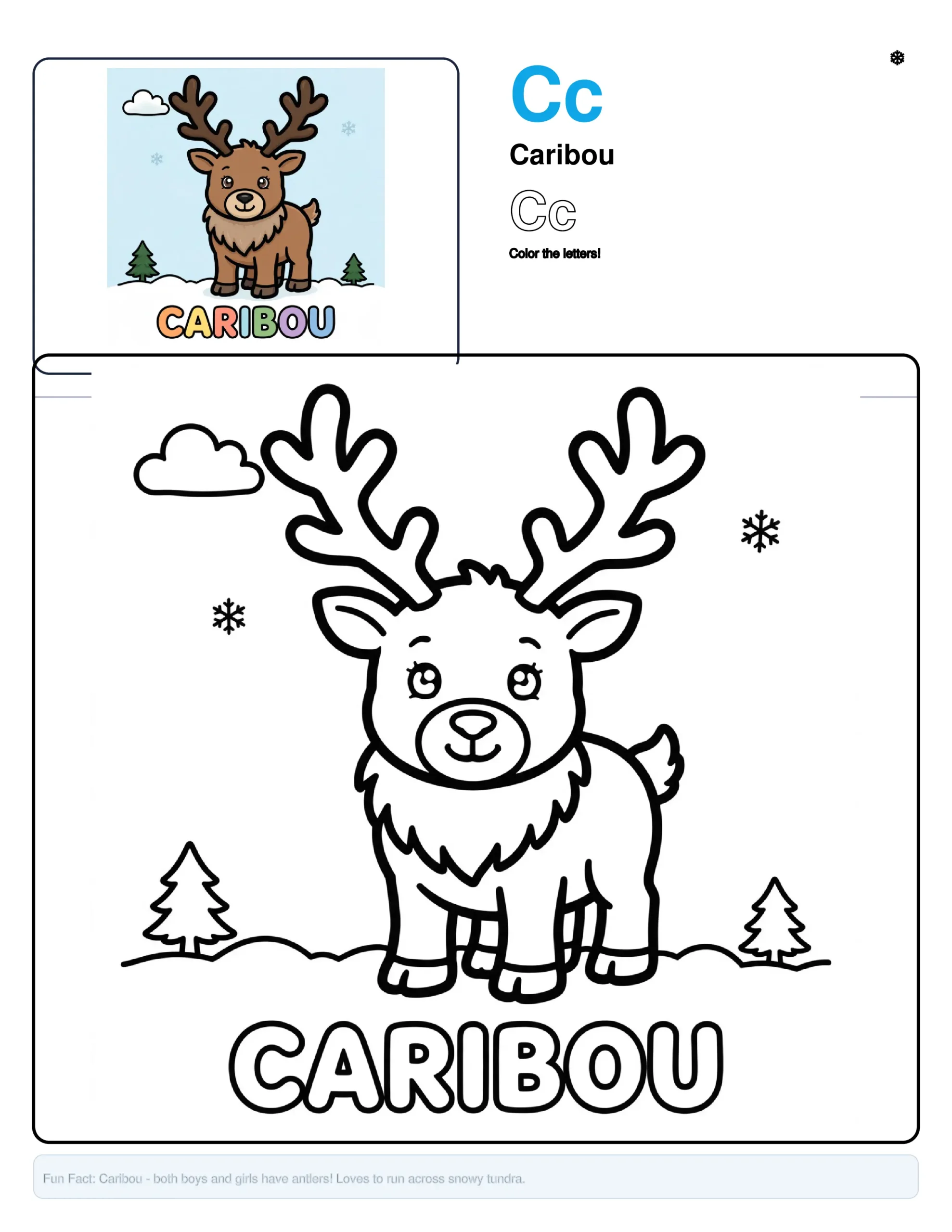 Coloring Pages Caribou – Letter C Coloring Page