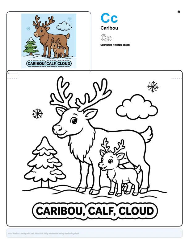 Coloring Pages Easy Caribou – Letter C Coloring Page