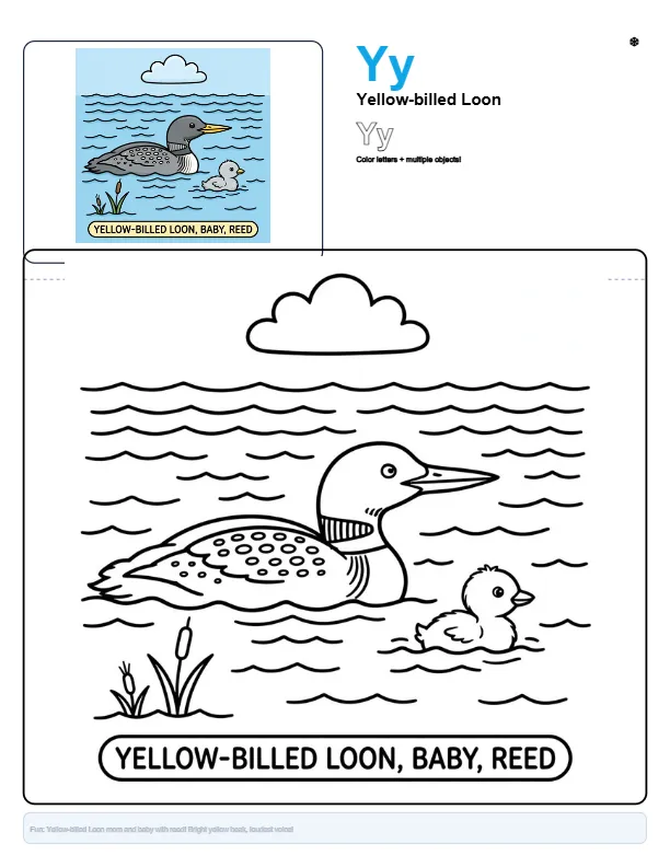 Coloring Pages For Adults To Print Yellow-billed Loon – Letter Y Coloring Page