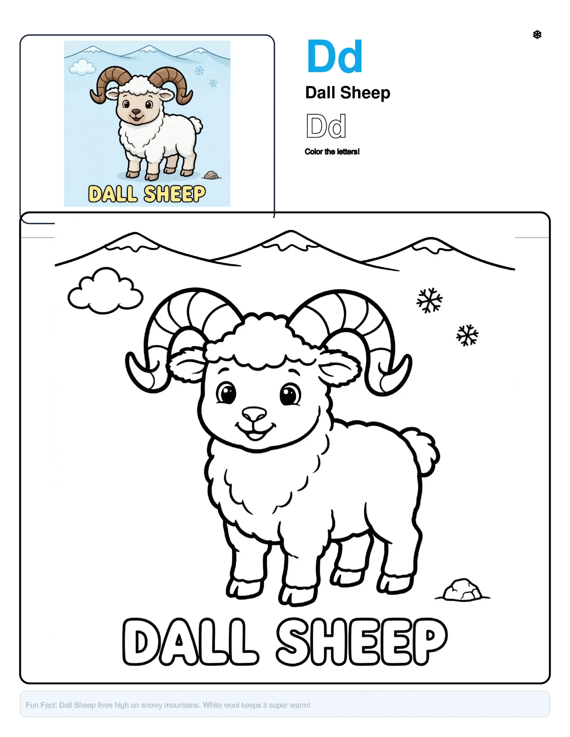 Coloring Pages For Kids Dall Sheep – Letter D Coloring Page