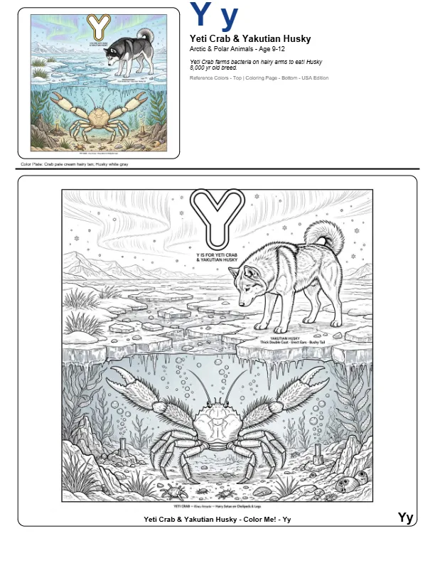 Coloring Pages For Kindergarten Yeti Crab – Letter Y Coloring Page