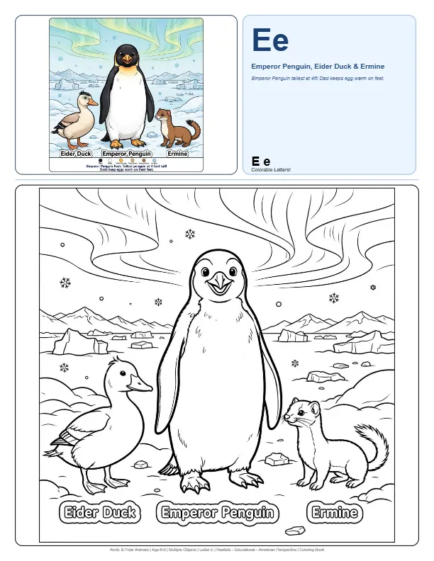 Coloring Pages For Preschoolers Emperor Penguin – Letter E Coloring Page