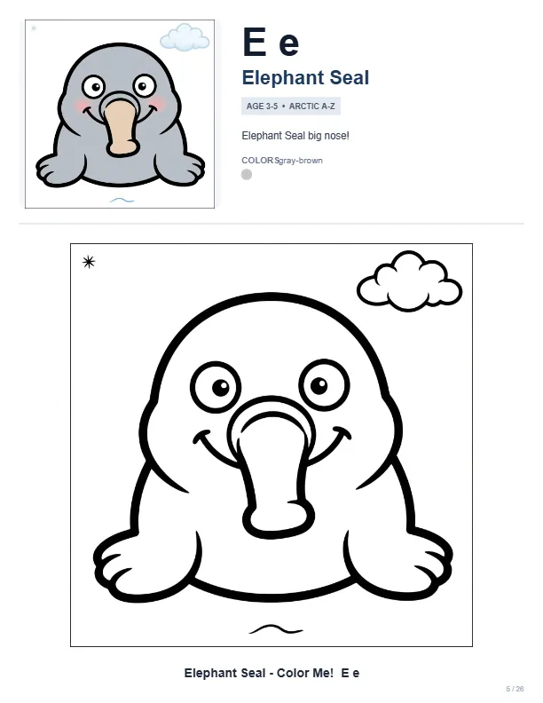 Coloring Pages Of Baby Seals – Letter E Coloring Page