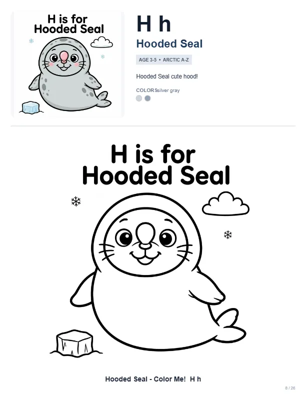 Coloring Pages Of Cute Seals – Letter H Coloring Page